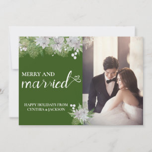 Chic Hand Lettered Marry Verheiratet Foto Pine Dro Feiertagskarte