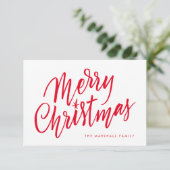 Chic Hand Lettered Merry Christmas Holiday Card Dankeskarte (Stehend Vorderseite)