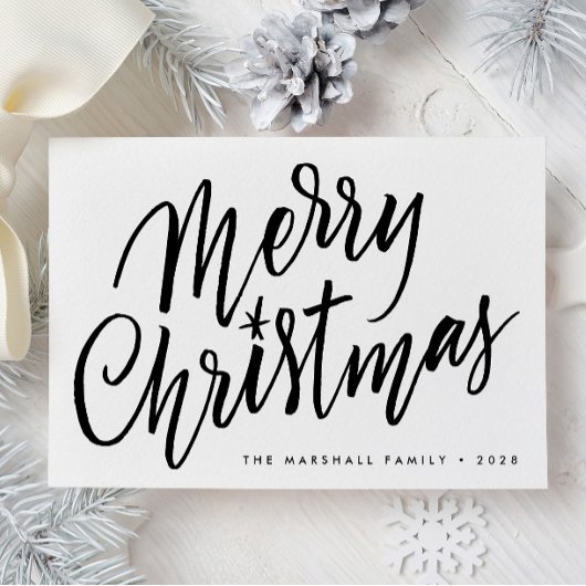 Chic Hand Lettered Merry Christmas Holiday Card Feiertagskarte