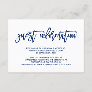 Chic Hand Lettered Navy Wedding Guest Information Begleitkarte