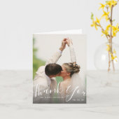 Chic Hand Lettered Script Foto Wedding Vielen Dank Karte (Gelbe Blume)