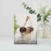 Chic Hand Lettered Script Foto Wedding Vielen Dank Postkarte (Stehend Vorderseite)