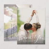 Chic Hand Lettered Script Foto Wedding Vielen Dank Postkarte (Vorne/Hinten)