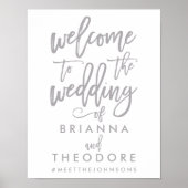 Chic Hand Lettered Silver Wedding Willkommenszeich Poster (Vorne)