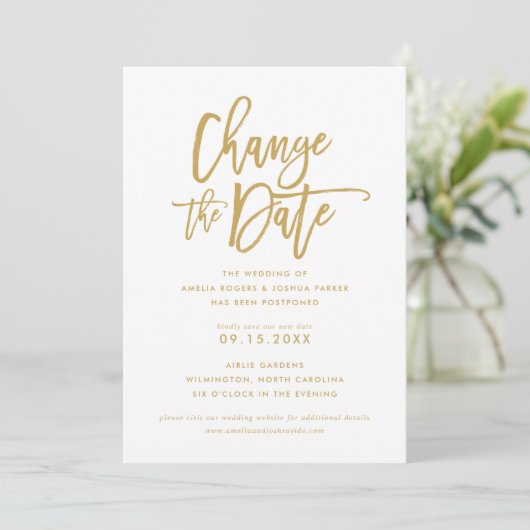 Chic Hand Lettered Wedding | Datum Gold ändern Einladung (Stehend Vorderseite)