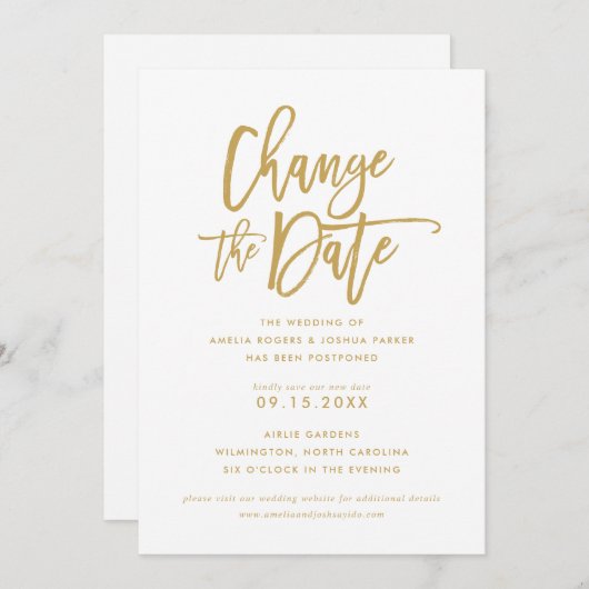Chic Hand Lettered Wedding | Datum Gold ändern Einladung (Vorne/Hinten)
