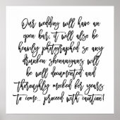 Chic Hand Lettered Wedding Open Bar Caution Sign Poster (Vorne)