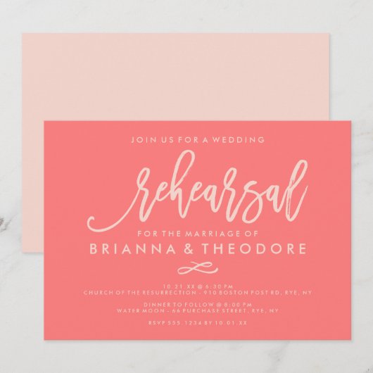Chic Hand Lettered Wedding Probe Coral Einladung (Vorne/Hinten)