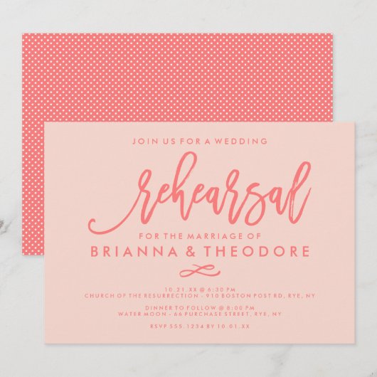 Chic Hand Lettered Wedding Probe Coral Einladung (Vorne/Hinten)