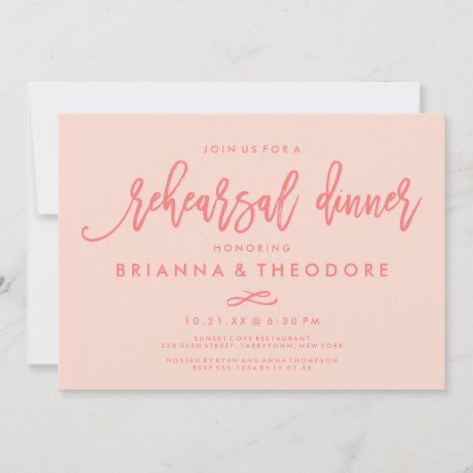 Chic Hand Lettered Wedding Probe Dinner Coral Einladung (Vorderseite)