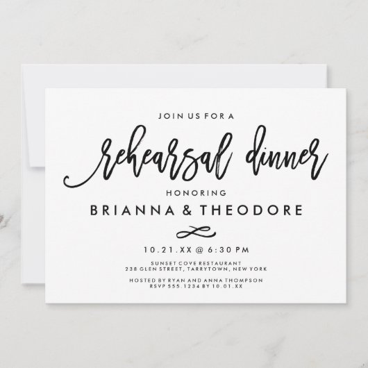 Chic Hand Lettered Wedding Probe Dinner Einladung (Vorderseite)