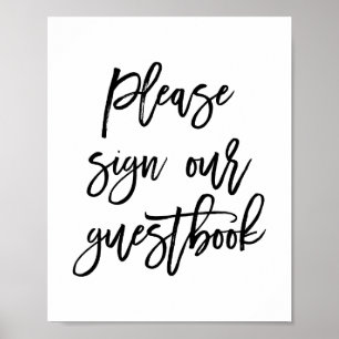 Chic Hand Lettered Wedding Sign Our Guest Book Poster