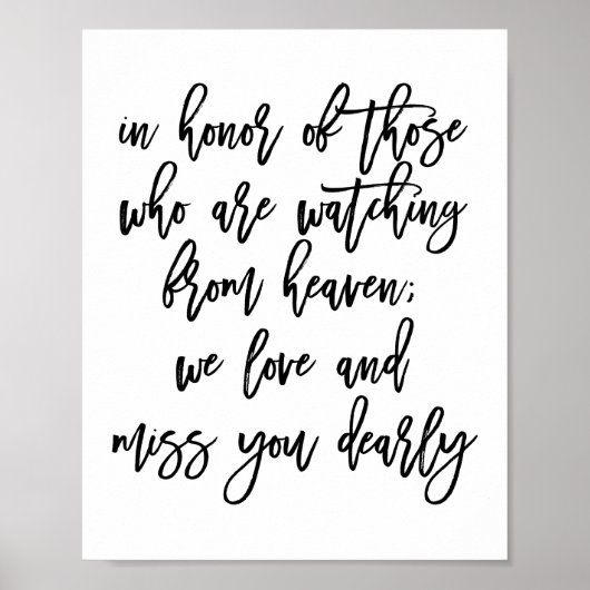 Chic Hand Lettered Wedding Vermisst Loved Ones Poster (Vorne)