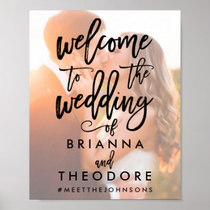 Chic Hand Lettered Wedding Welcome Sign Black Poster