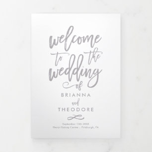 Chic Hand Lettered Wedding Zeremony Foto Program Dreifach-gefaltete Programmkarte