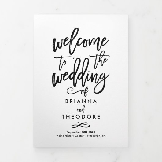 Chic Hand Lettered Wedding Zeremony Foto Program Dreifach-gefaltete Programmkarte (Cover)