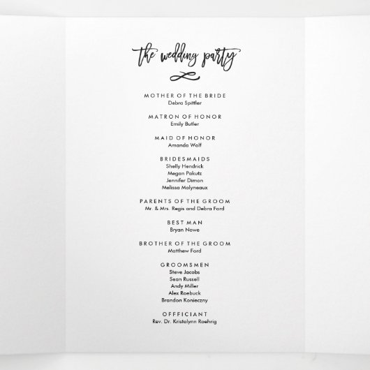 Chic Hand Lettered Wedding Zeremony Foto Program Dreifach-gefaltete Programmkarte (Innenseite Mitte)