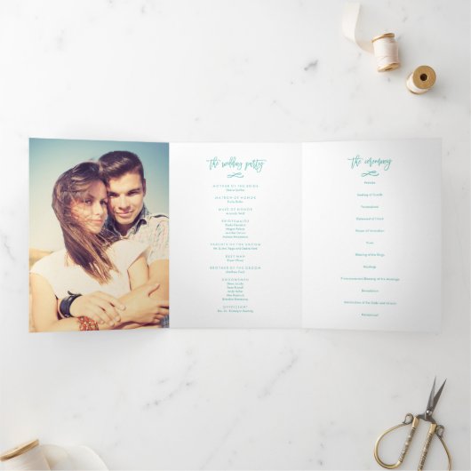 Chic Hand Lettered Wedding Zeremony Foto Program Dreifach-gefaltete Programmkarte (Innenseite)