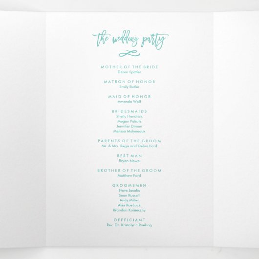 Chic Hand Lettered Wedding Zeremony Foto Program Dreifach-gefaltete Programmkarte (Innenseite Mitte)