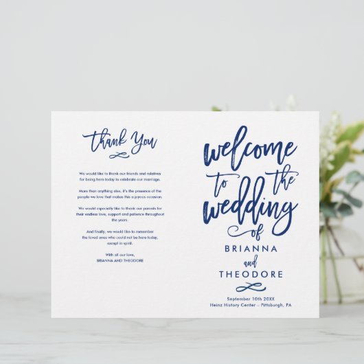 Chic Hand Lettered Wedding Zeremony Programm gekla (Stehend Vorderseite)