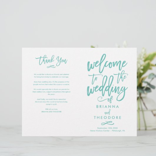Chic Hand Lettered Wedding Zeremony Programm gekla (Stehend Vorderseite)