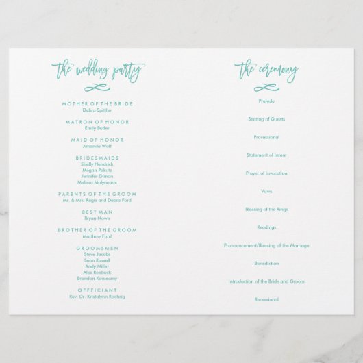 Chic Hand Lettered Wedding Zeremony Programm gekla (Rückseite)