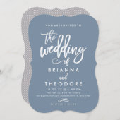 Chic Hand Lettered Weditation Dusty Blue Einladung (Vorne/Hinten)