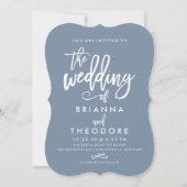 Chic Hand Lettered Weditation Dusty Blue Einladung (Vorderseite)