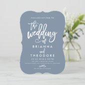 Chic Hand Lettered Weditation Dusty Blue Einladung (Stehend Vorderseite)