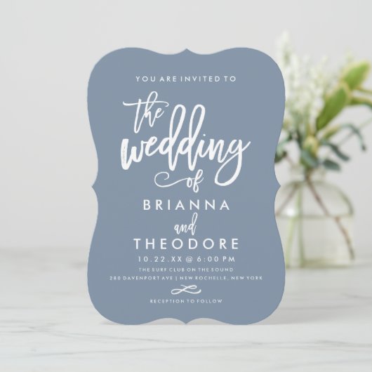 Chic Hand Lettered Weditation Dusty Blue Einladung (Stehend Vorderseite)