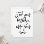 Chic Hand Letters finden Sie Ihren Geburtstag, Karte (Vorderseite/Rückseite Beispiel)