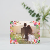 Chic Hand Letters Foto Floral Wedding Vielen Dank Postkarte (Stehend Vorderseite)