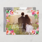 Chic Hand Letters Foto Floral Wedding Vielen Dank Postkarte (Vorne/Hinten)