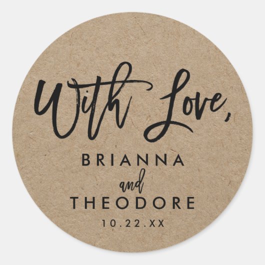 Chic Hand Lettic Rustic "Mit Liebe" Gefallen-Label Runder Aufkleber (Vorderseite)