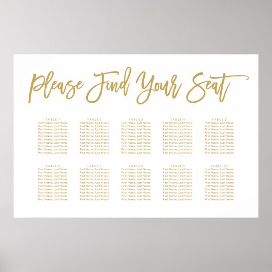 Chic Hand Letting Seating Chart Gold Poster (Vorne)