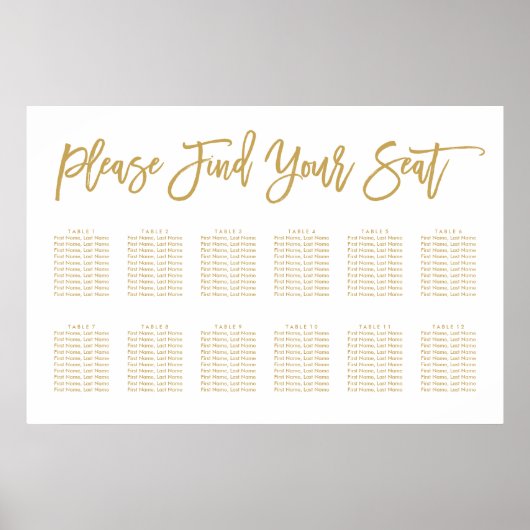 Chic Hand Letting Seating Chart Gold Poster (Vorne)