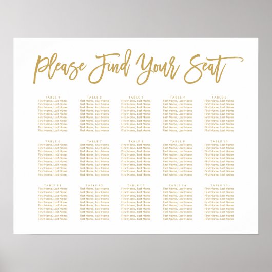 Chic Hand Letting Seating Chart Gold Poster (Vorne)