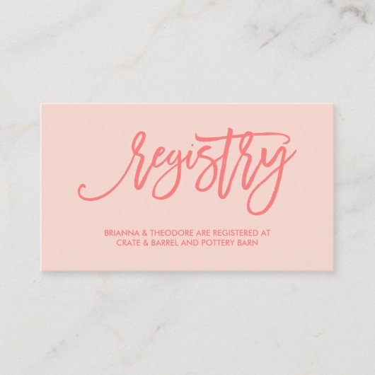 Chic Hand Letting Wedding Registry Card Coral Begleitkarte (Vorderseite)