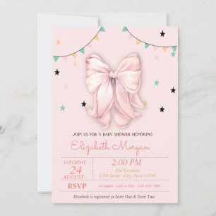 Chic Hand Zeichnend Pink Bow Stars Kinderdusche Einladung