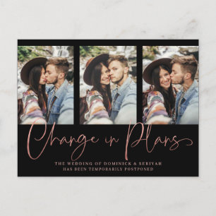 Chic Handgeschriebene Rose Gold Wedding Postponeme Postkarte