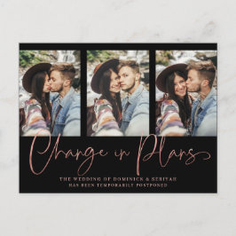 Chic Handgeschriebene Rose Gold Wedding Postponeme Postkarte