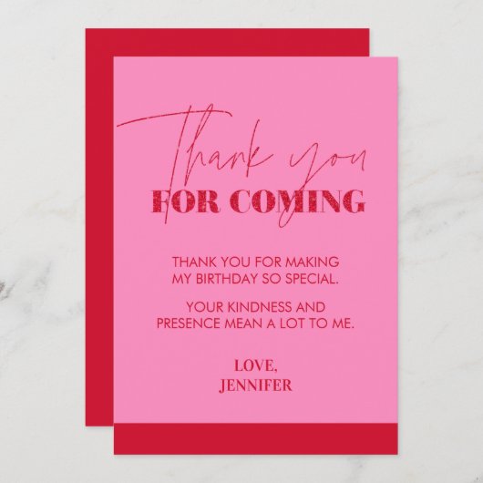 Chic Handgeschriebener Rosa Glitzer Dankeskarte (Vorne/Hinten)