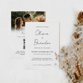 Chic Handgeschriebenes Script QR Code Foto Hochzei Einladung