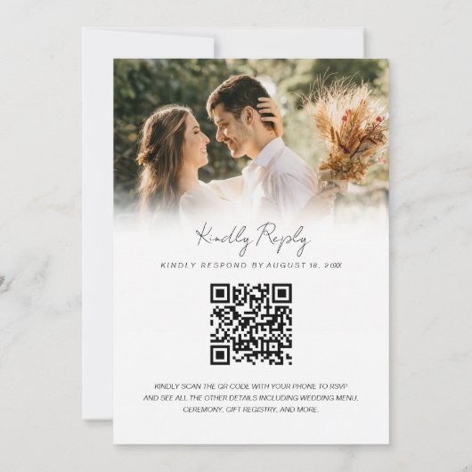 Chic Handgeschriebenes Script QR Code Foto Hochzei Einladung (Rückseite)