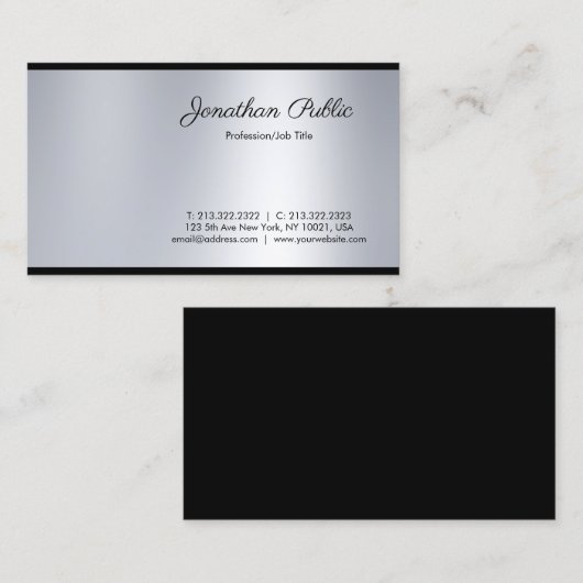 Chic Handgeschriebenes Script Silver Look Clean Gl Visitenkarte (Vorne/Hinten)