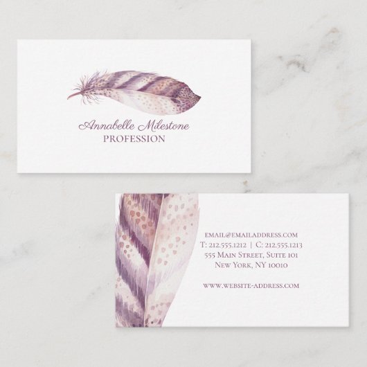 Chic Handgezogener lila Wasserfarbenfederhalter Visitenkarte (Vorne/Hinten)