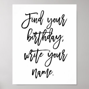 Chic Handlettered Find Your Birthday Guest Sign Poster
