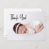 Chic Handlettering Baby Girl Foto Birth Danke Postkarte (Vorne/Hinten)