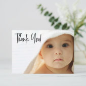 Chic Handlettern Baby Girl Foto Babydusche Dankeskarte (Stehend Vorderseite)