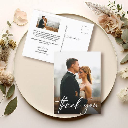 Chic Handling Foto Hochzeit danke Postkarte